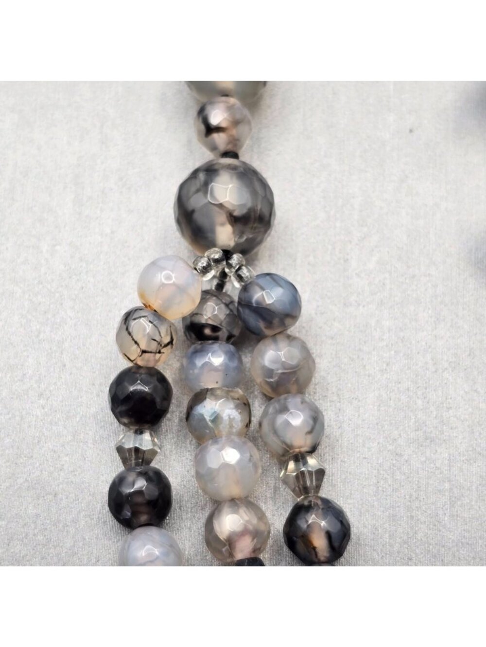 Multi-Strand Dragon Vein Agate Beaded Necklace 16" 925 Silver Clasp Undyed - Picture 6 of 13